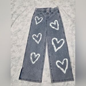 H&M Gray Jeans with White Heart Design